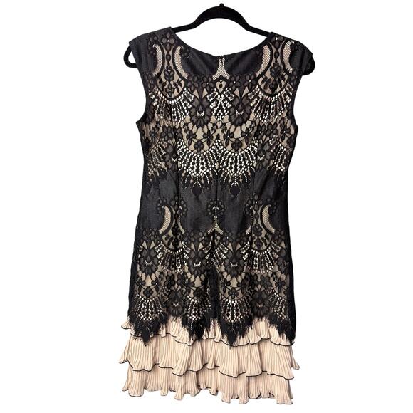 Frank Lyman Knee-Length Dress Lace Overlay Black Cream SZ 4 Luxury LBD Designer - Picture 4 of 9